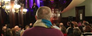 Psychic Chip Coffey inside the Haunted Rhodes Hall with fans in attendance that get to ghost hunt with him.